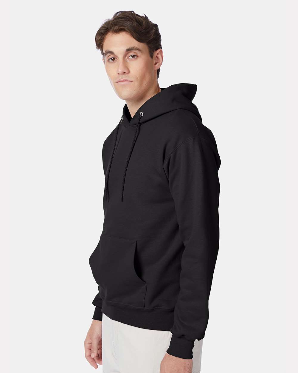 Unisex Ultimate Cotton® Hooded Sweatshirt - OnModelSide - B22200503 - Black