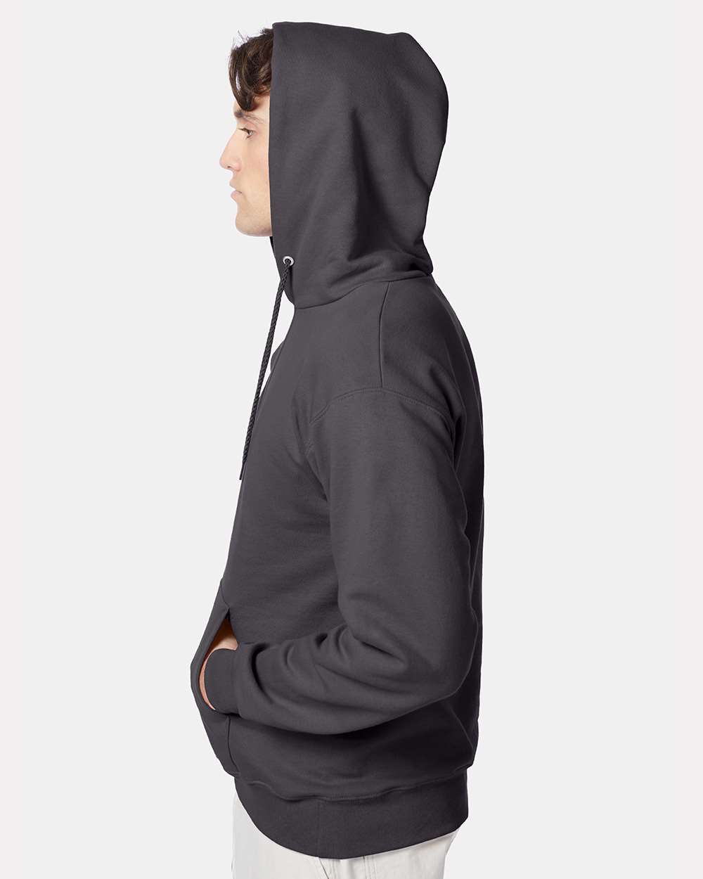 Unisex Ultimate Cotton® Hooded Sweatshirt - OnModelSide - B22200513 - Smoke Grey
