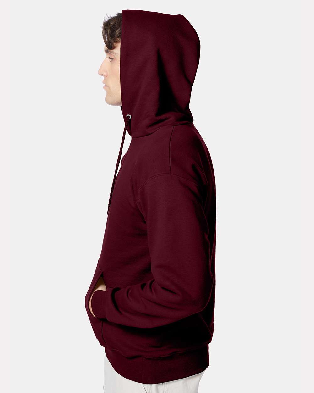 Unisex Ultimate Cotton® Hooded Sweatshirt - OnModelSide - B22200533 - Maroon