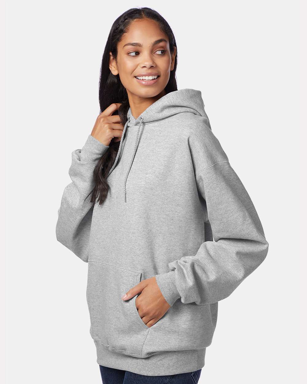 Unisex Ultimate Cotton® Hooded Sweatshirt - OnModelSide - B22200583 - Light Steel