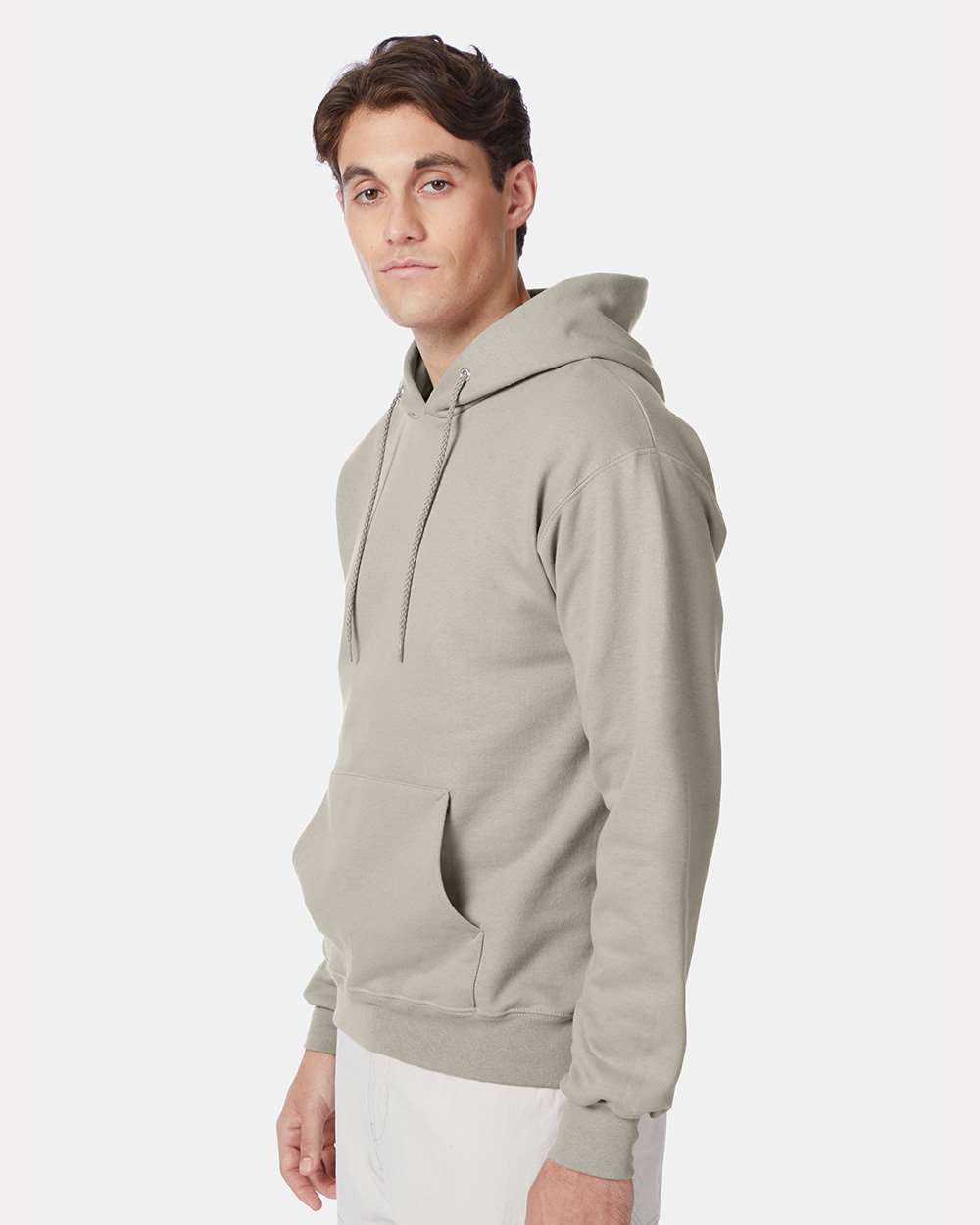 Unisex Ultimate Cotton® Hooded Sweatshirt - OnModelSide - B22200733 - Sand