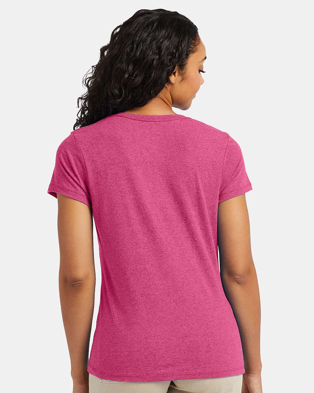 Women's Perfect-T Triblend V-Neck T-Shirt - OnModelBack - B34300303 - Jazzberry Pink Triblend