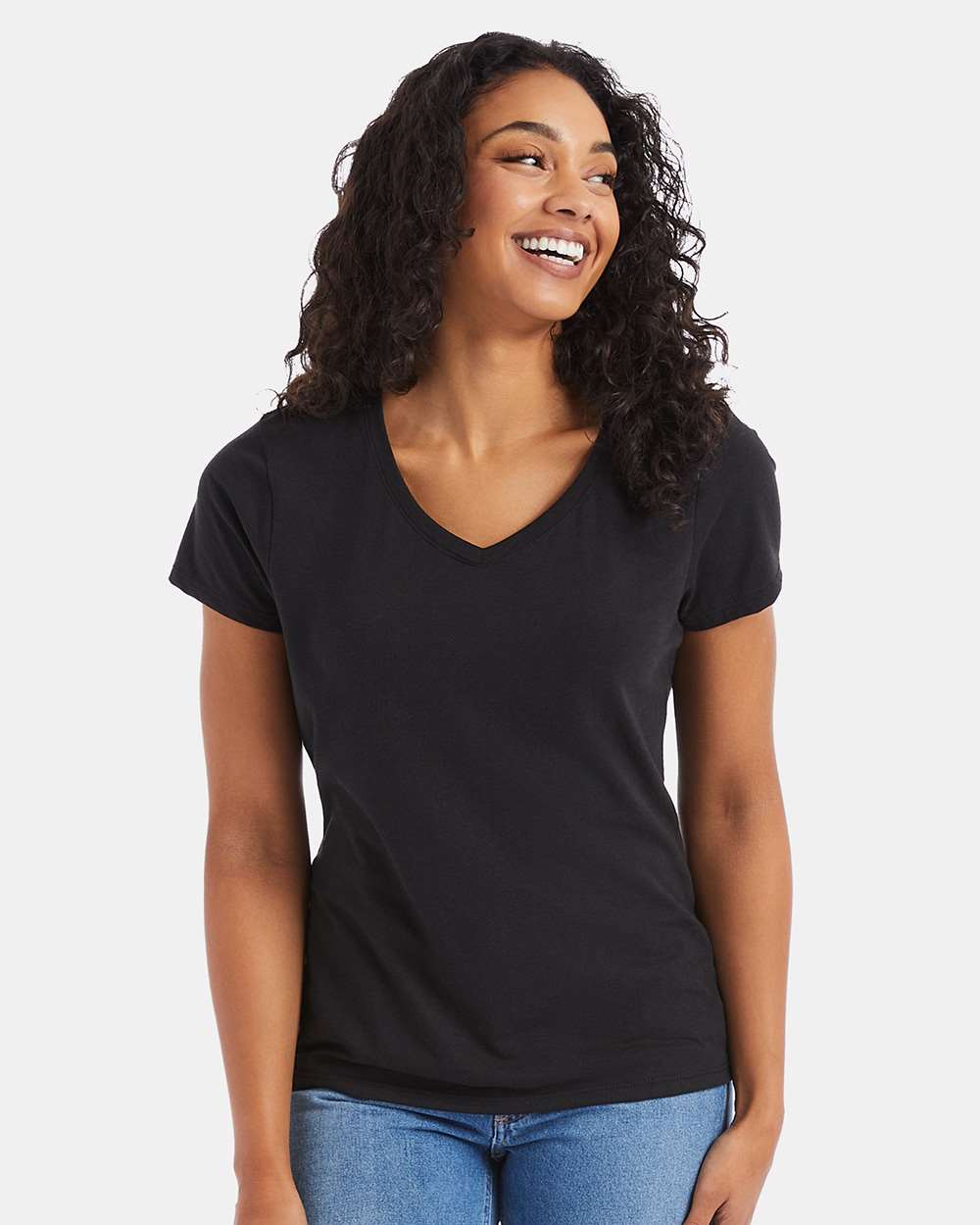 Women's Perfect-T Triblend V-Neck T-Shirt - OnModelFront - B34300503 - Black Triblend