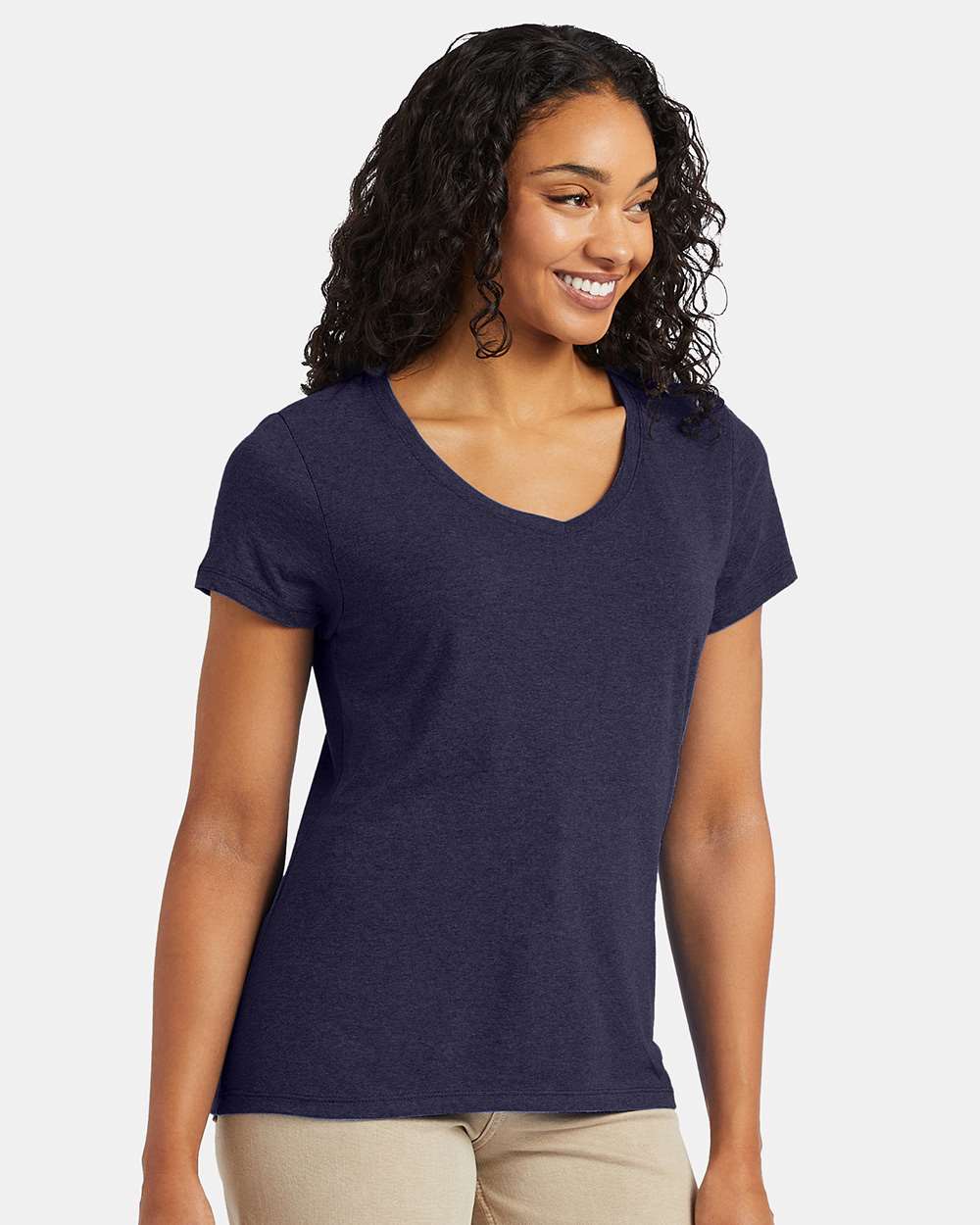 Women's Perfect-T Triblend V-Neck T-Shirt - OnModelFront - B34300653 - Navy Triblend
