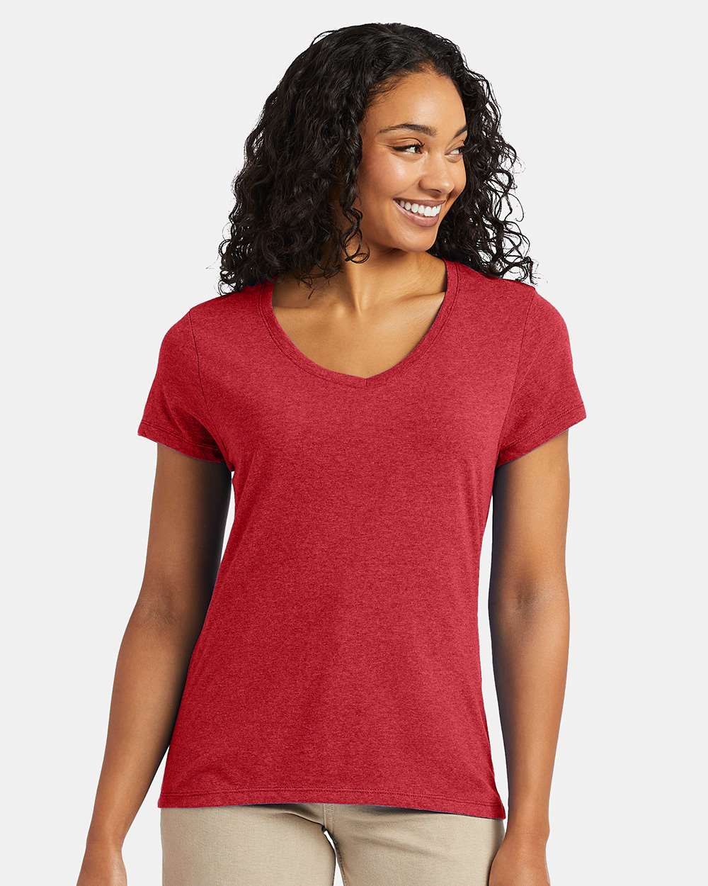 Women's Perfect-T Triblend V-Neck T-Shirt - OnModelFront - B34300703 - Red Triblend