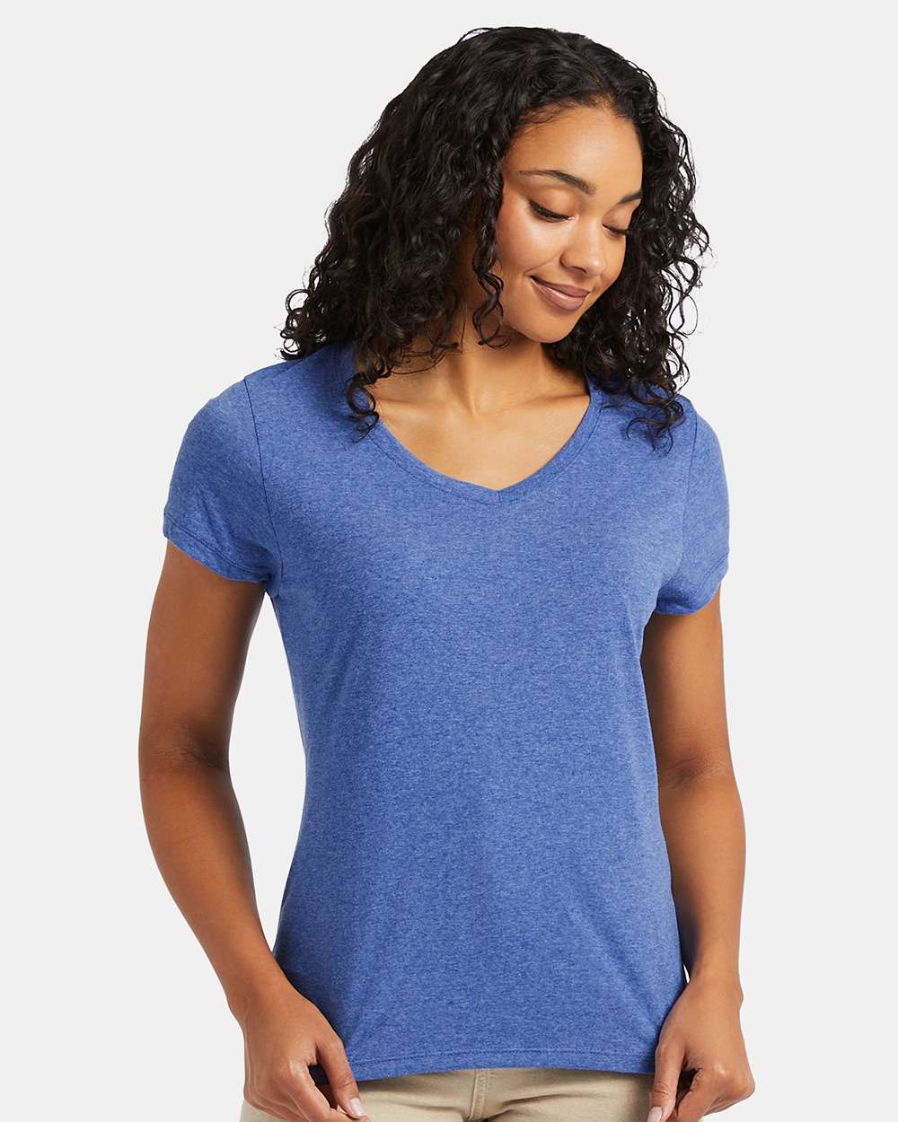 Women's Perfect-T Triblend V-Neck T-Shirt - OnModelFront - B34300883 - Royal Triblend