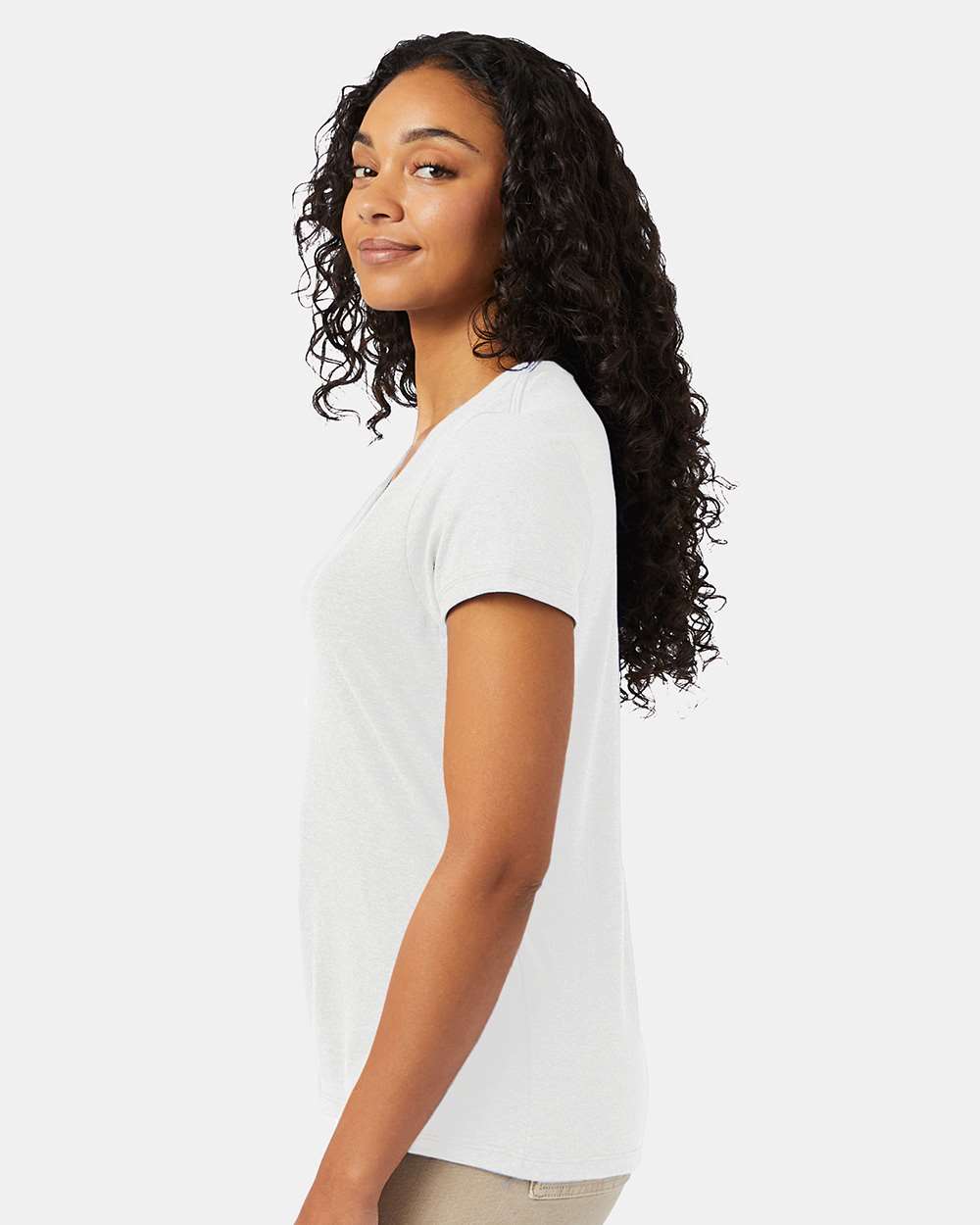Women's Perfect-T Triblend V-Neck T-Shirt - OnModelSide - B34300013 - Eco White