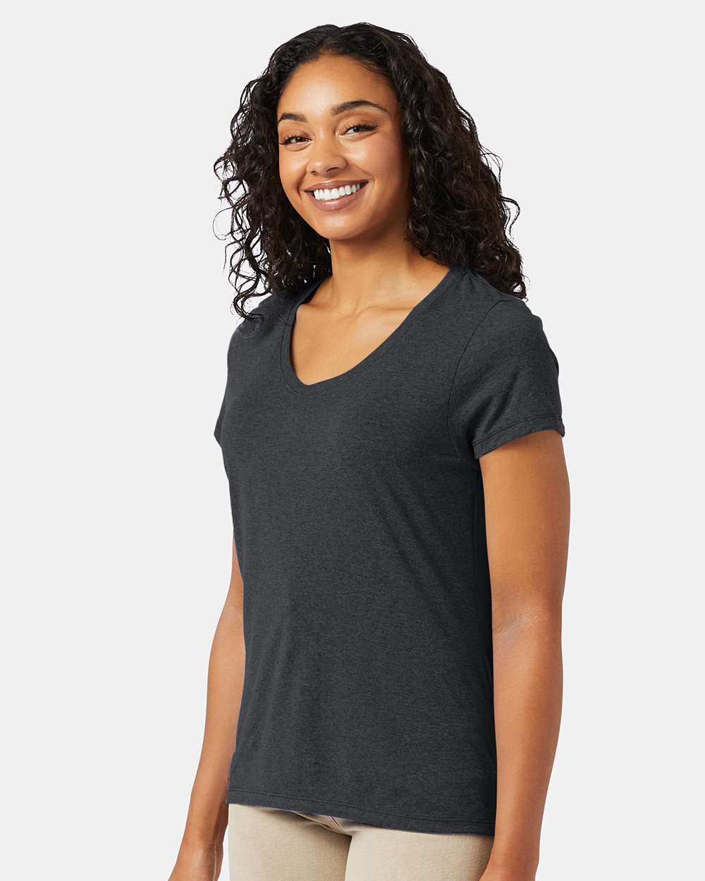 Women's Perfect-T Triblend V-Neck T-Shirt - OnModelSide - B34300513 - Slate Triblend