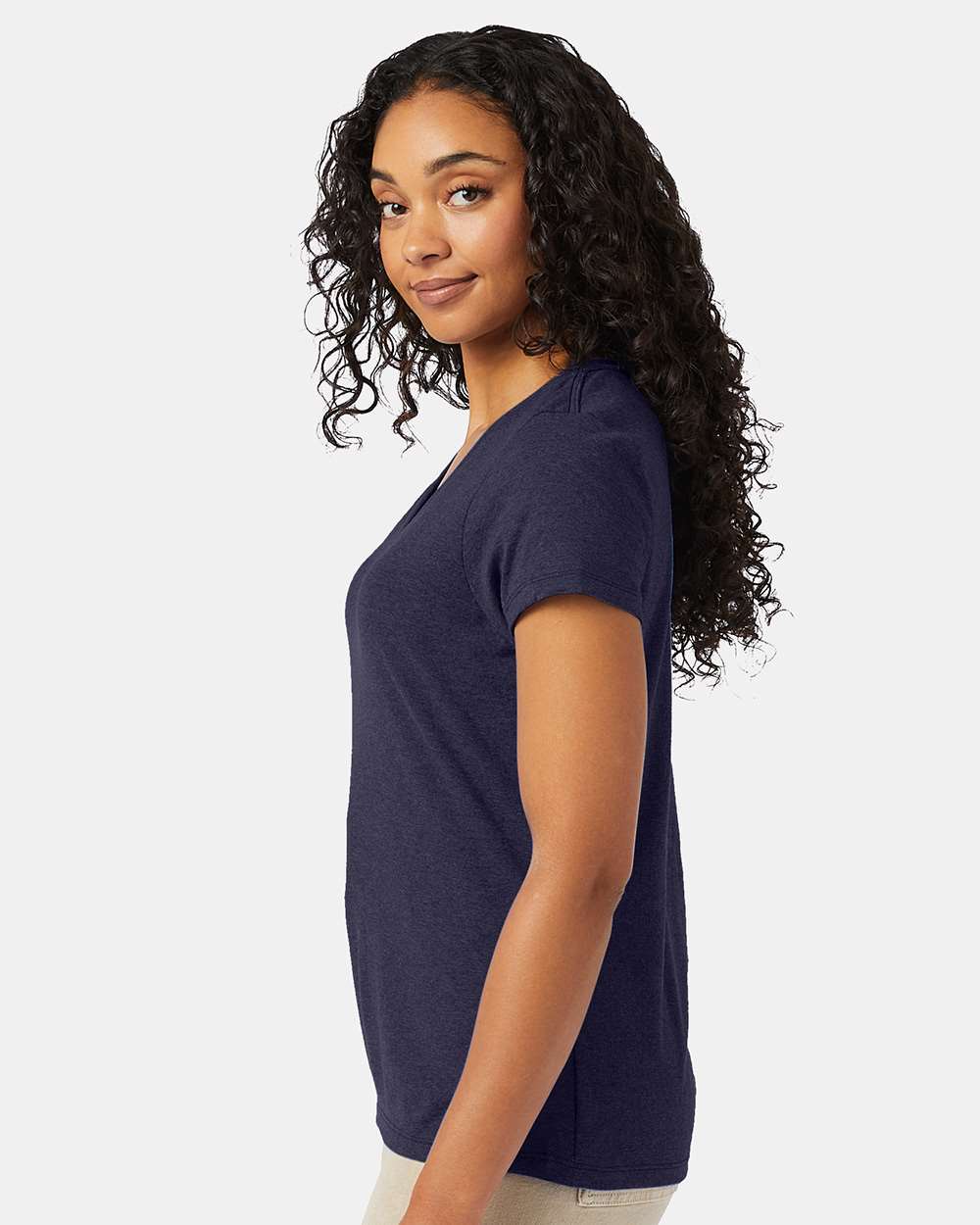 Women's Perfect-T Triblend V-Neck T-Shirt - OnModelSide - B34300653 - Navy Triblend