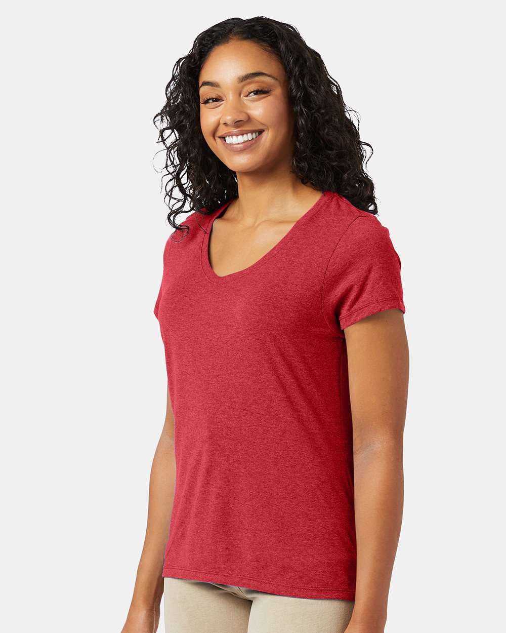 Women's Perfect-T Triblend V-Neck T-Shirt - OnModelSide - B34300703 - Red Triblend