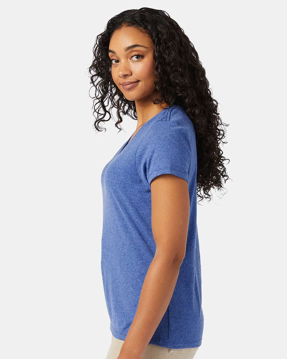 Women's Perfect-T Triblend V-Neck T-Shirt - OnModelSide - B34300883 - Royal Triblend