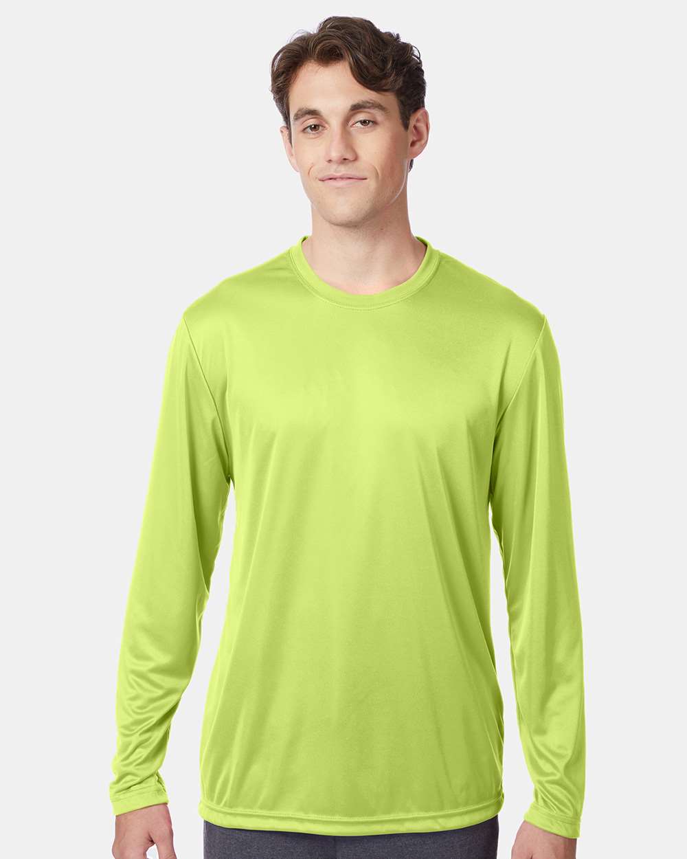 Unisex Cool DRI® Long Sleeve Performance T-Shirt - OnModelFront - B34700163 - Safety Green