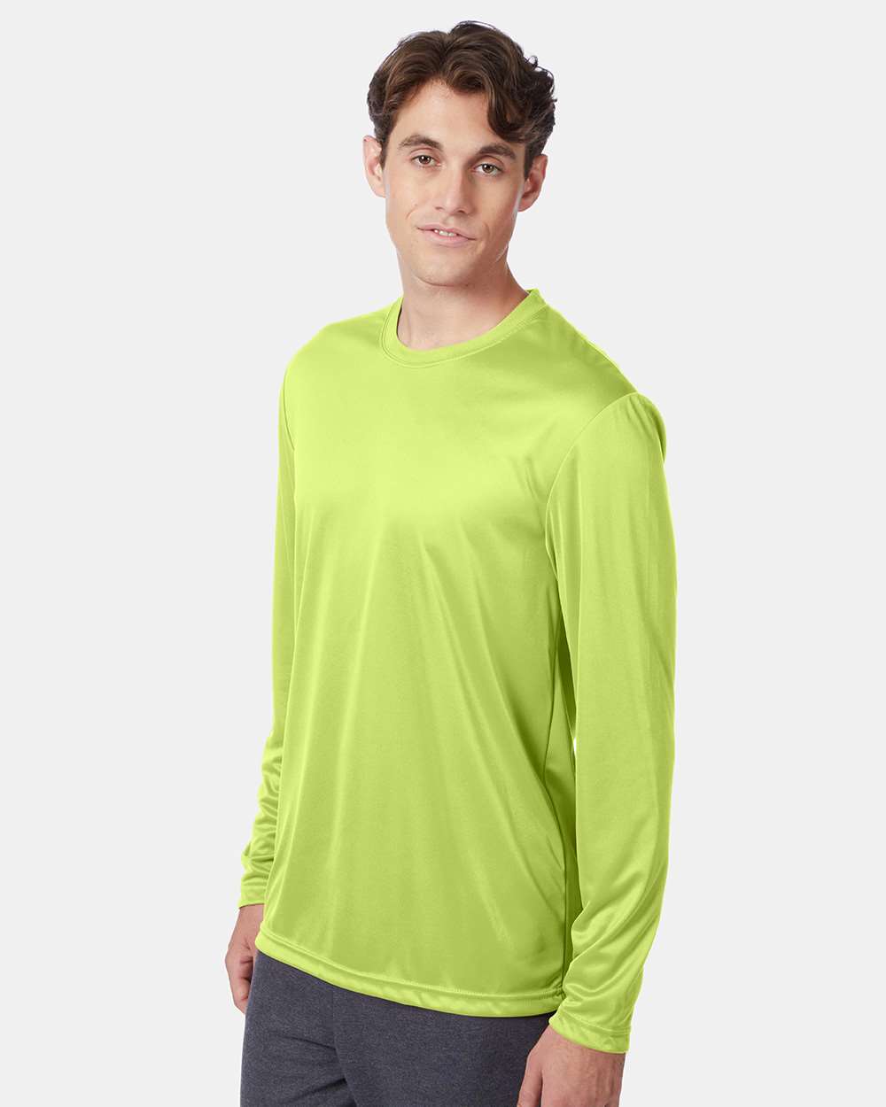 Unisex Cool DRI® Long Sleeve Performance T-Shirt - OnModelSide - B34700163 - Safety Green