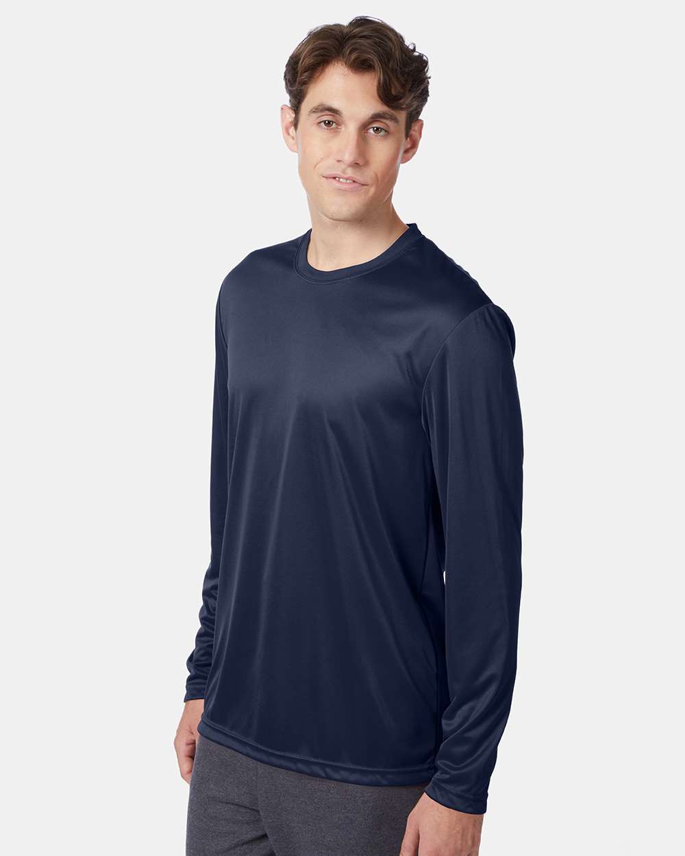 Unisex Cool DRI® Long Sleeve Performance T-Shirt - OnModelSide - B34700653 - Navy