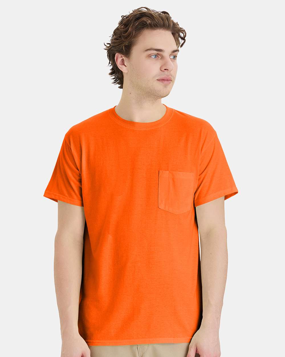 Unisex Workwear Pocket T-Shirt - OnModelFront - B25000343 - Safety Orange