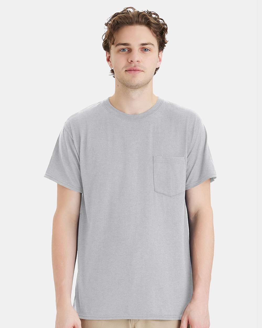 Unisex Workwear Pocket T-Shirt - OnModelFront - B25000583 - Light Steel