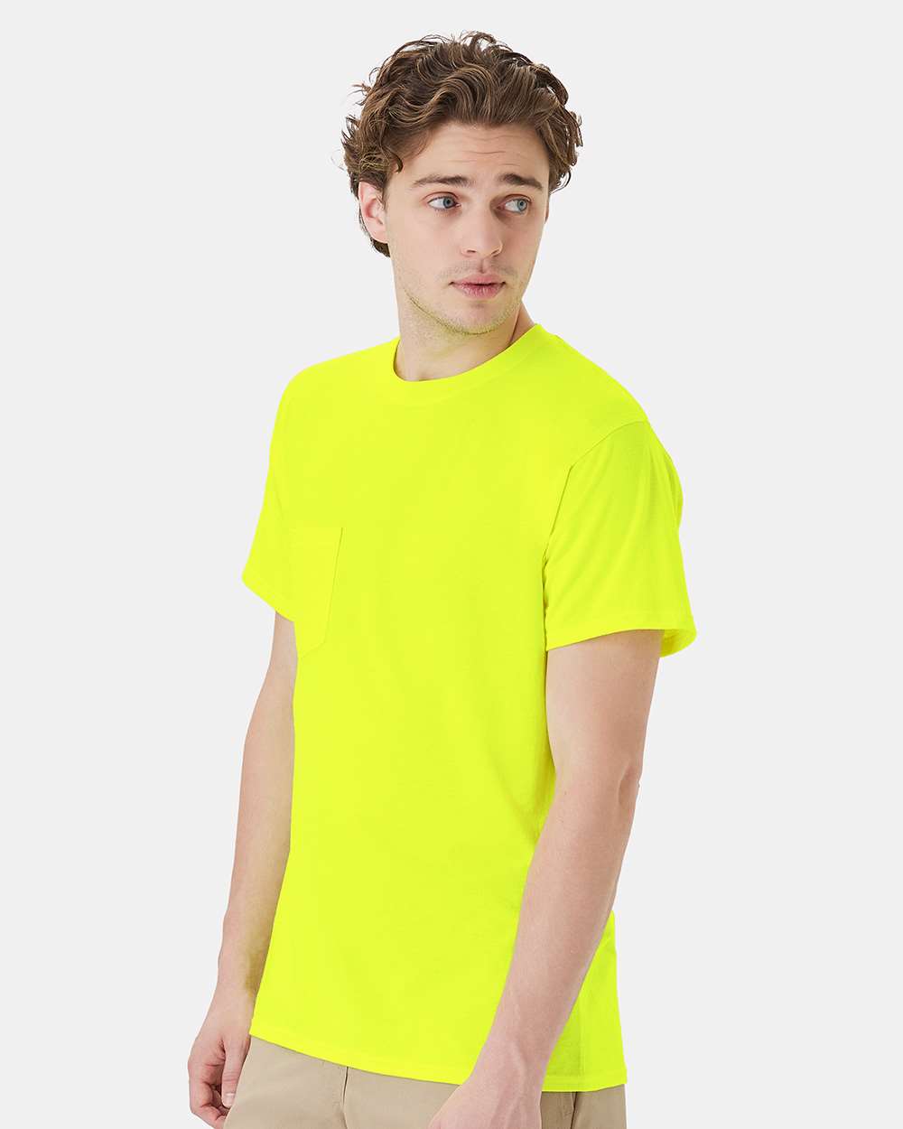 Unisex Workwear Pocket T-Shirt - OnModelSide - B25000163 - Safety Green