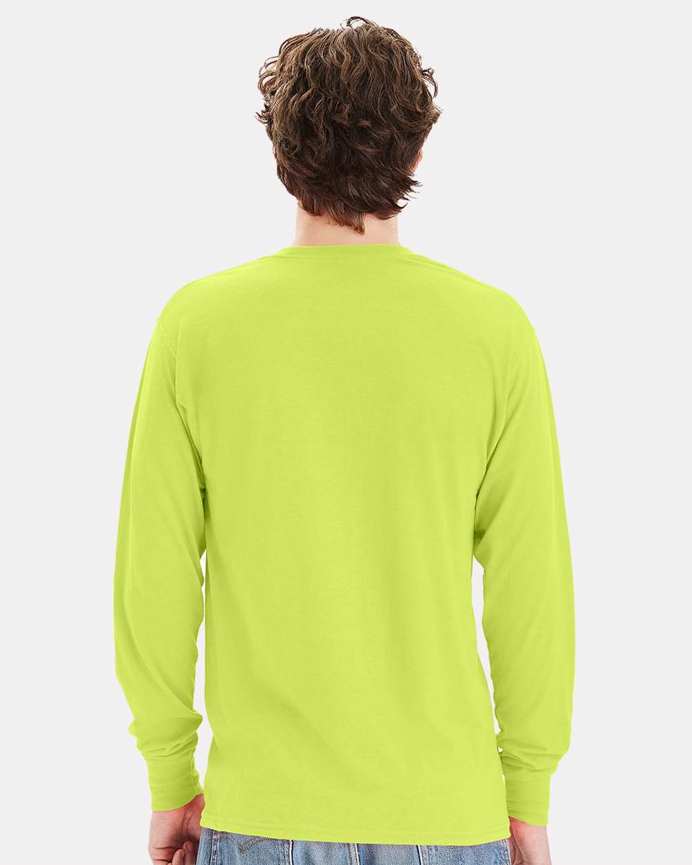 Unisex Workwear Long Sleeve Pocket T-Shirt - OnModelBack - B25100163 - Safety Green