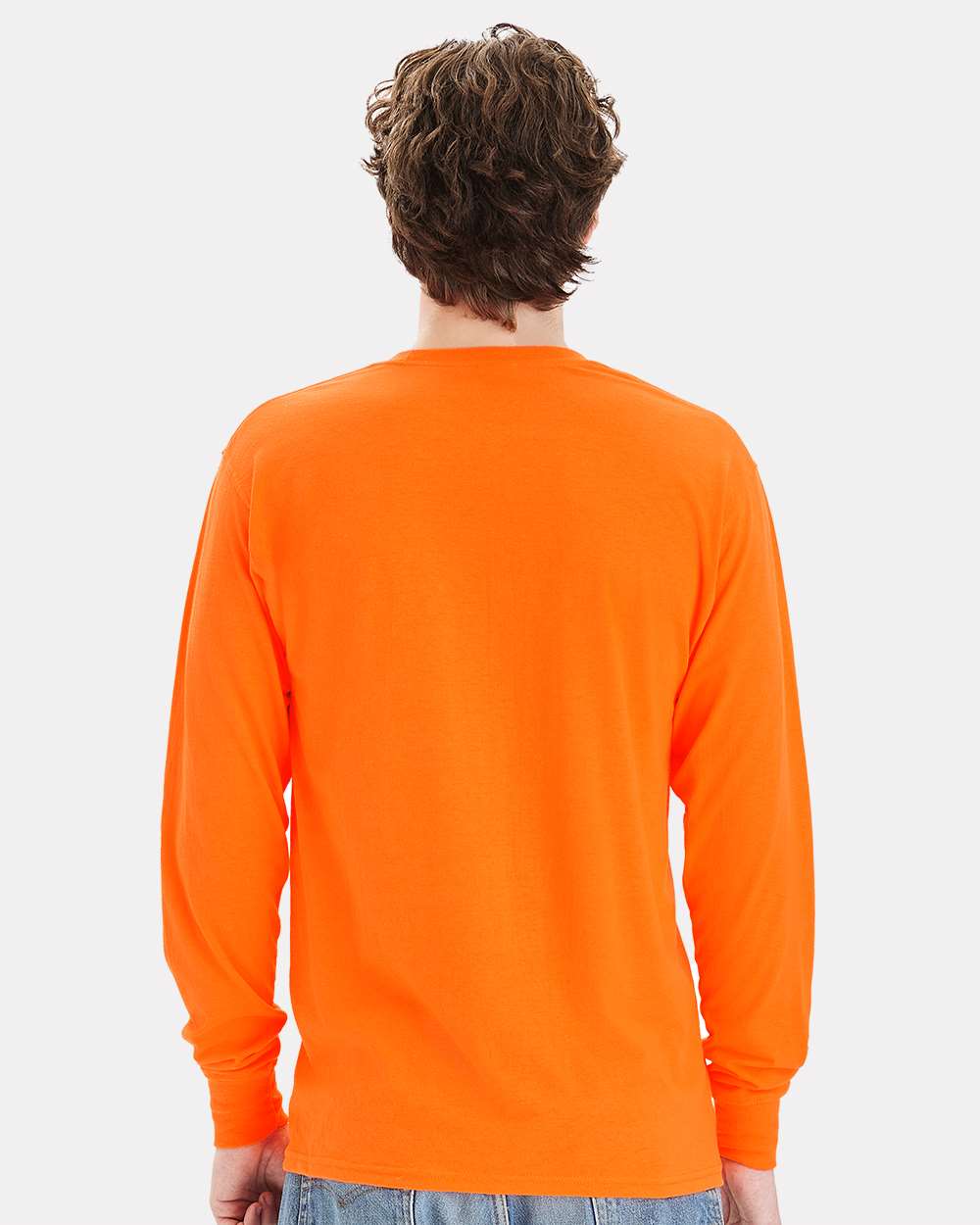 Unisex Workwear Long Sleeve Pocket T-Shirt - OnModelBack - B25100343 - Safety Orange