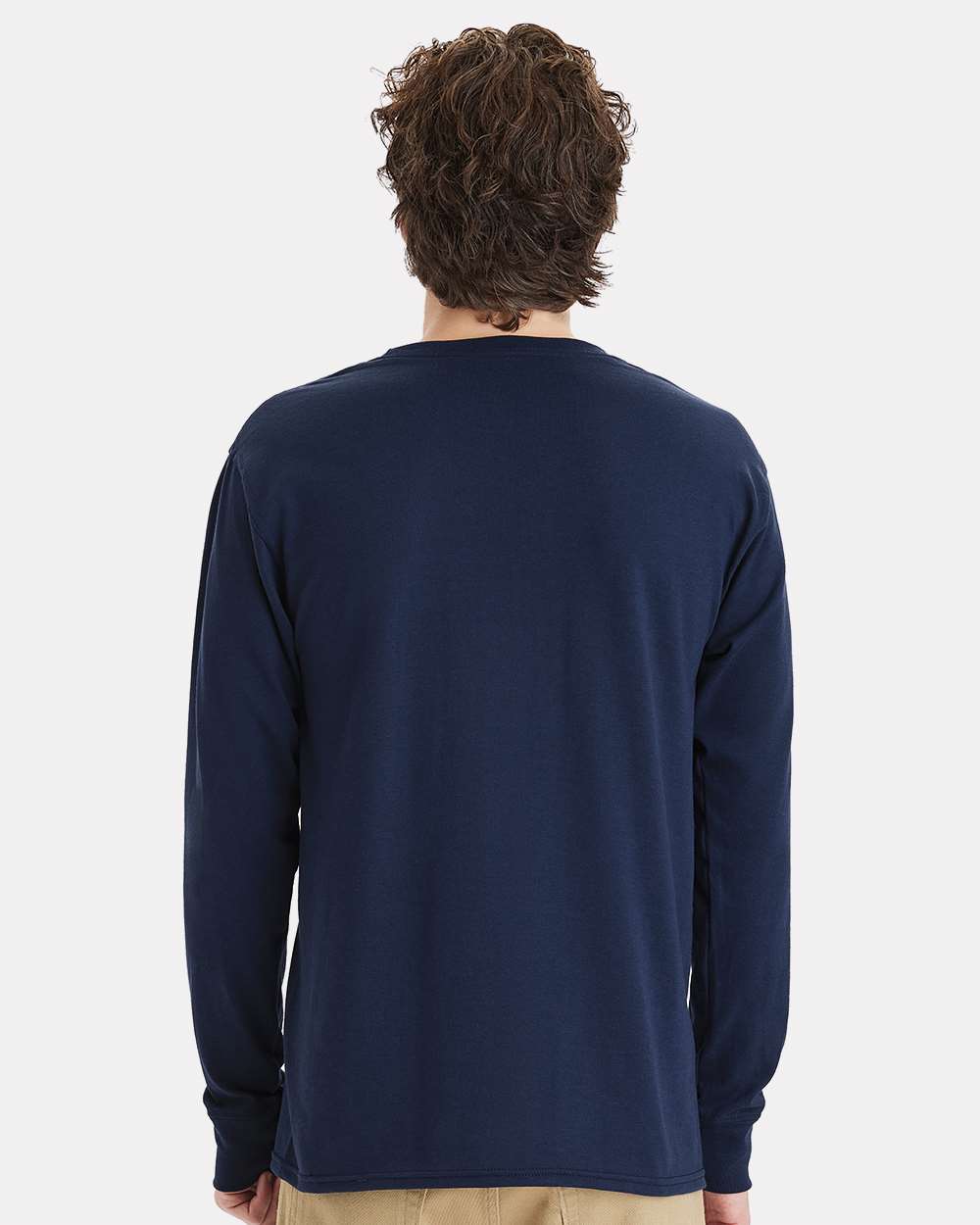Unisex Workwear Long Sleeve Pocket T-Shirt - OnModelBack - B25100653 - Navy