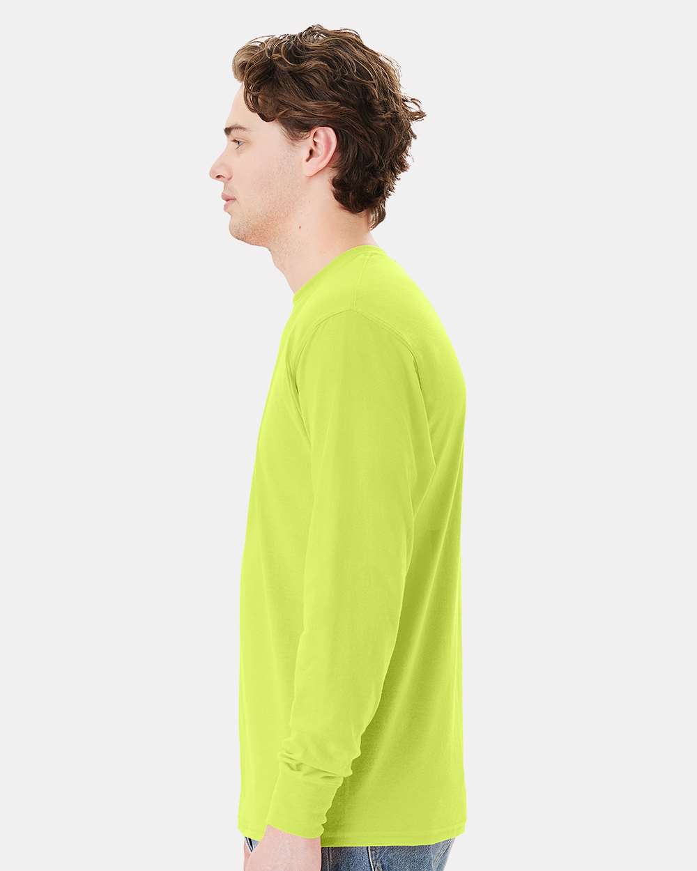 Unisex Workwear Long Sleeve Pocket T-Shirt - OnModelSide - B25100163 - Safety Green