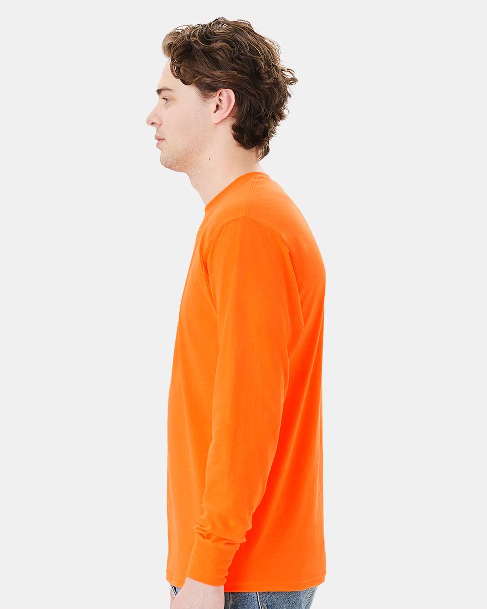Unisex Workwear Long Sleeve Pocket T-Shirt - OnModelSide - B25100343 - Safety Orange