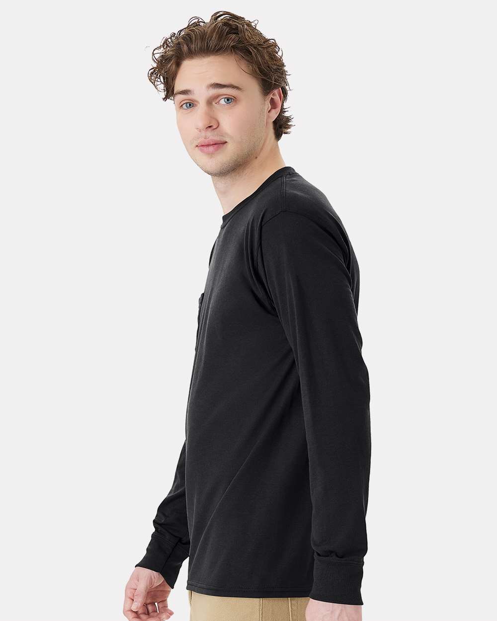 Unisex Workwear Long Sleeve Pocket T-Shirt - OnModelSide - B25100503 - Black