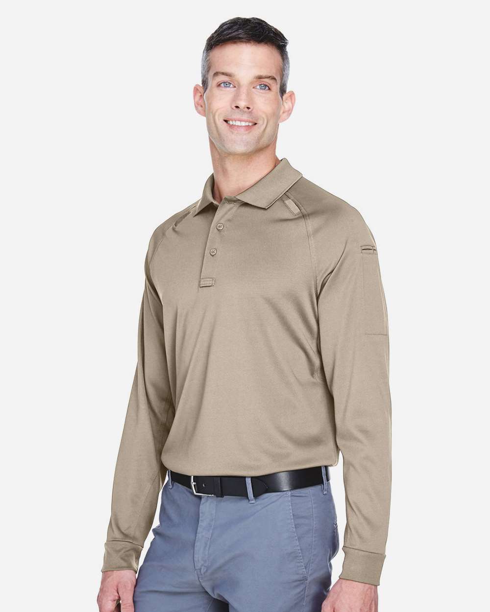 Men's Advantage Long Sleeve Tactical Polo - OnModelSide - B200B9242 - Desert Khaki