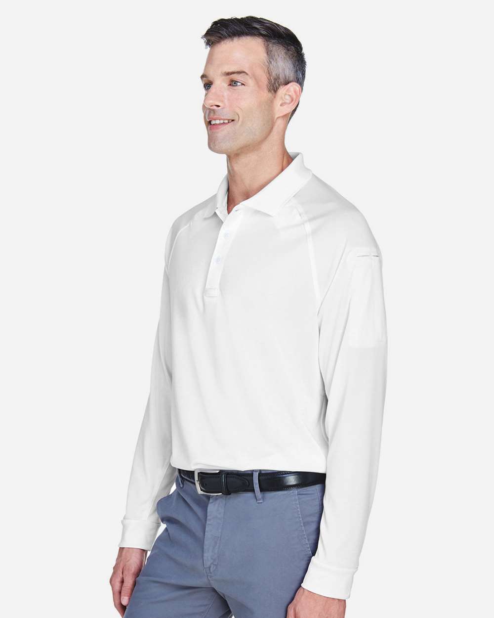 Men's Advantage Long Sleeve Tactical Polo - OnModelSide - B200B9532 - White