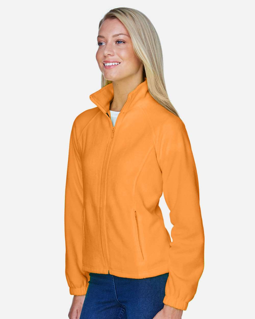 Women's Full-Zip Fleece - OnModelSide - B307B9662 - Safety Orange