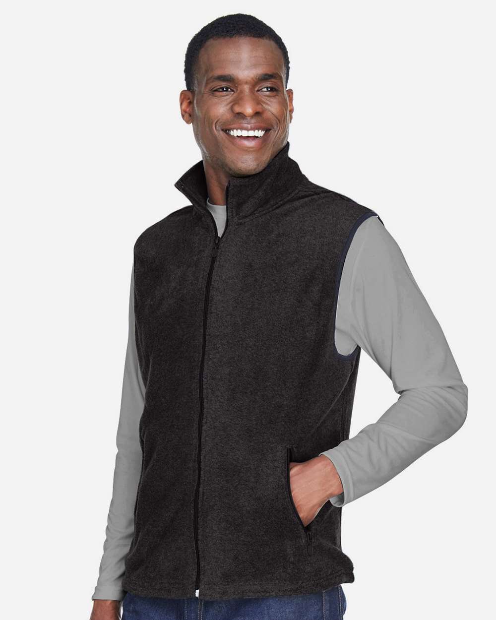 Unisex Fleece Full-Zip Vest - OnModelSide - B304B9503 - Black