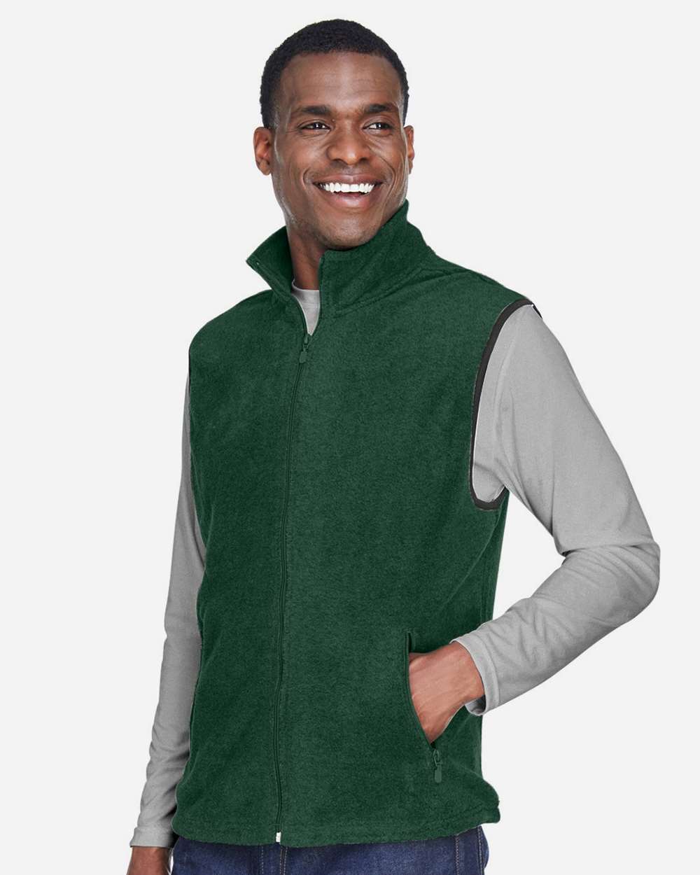 Unisex Fleece Full-Zip Vest - OnModelSide - B304B9543 - Hunter
