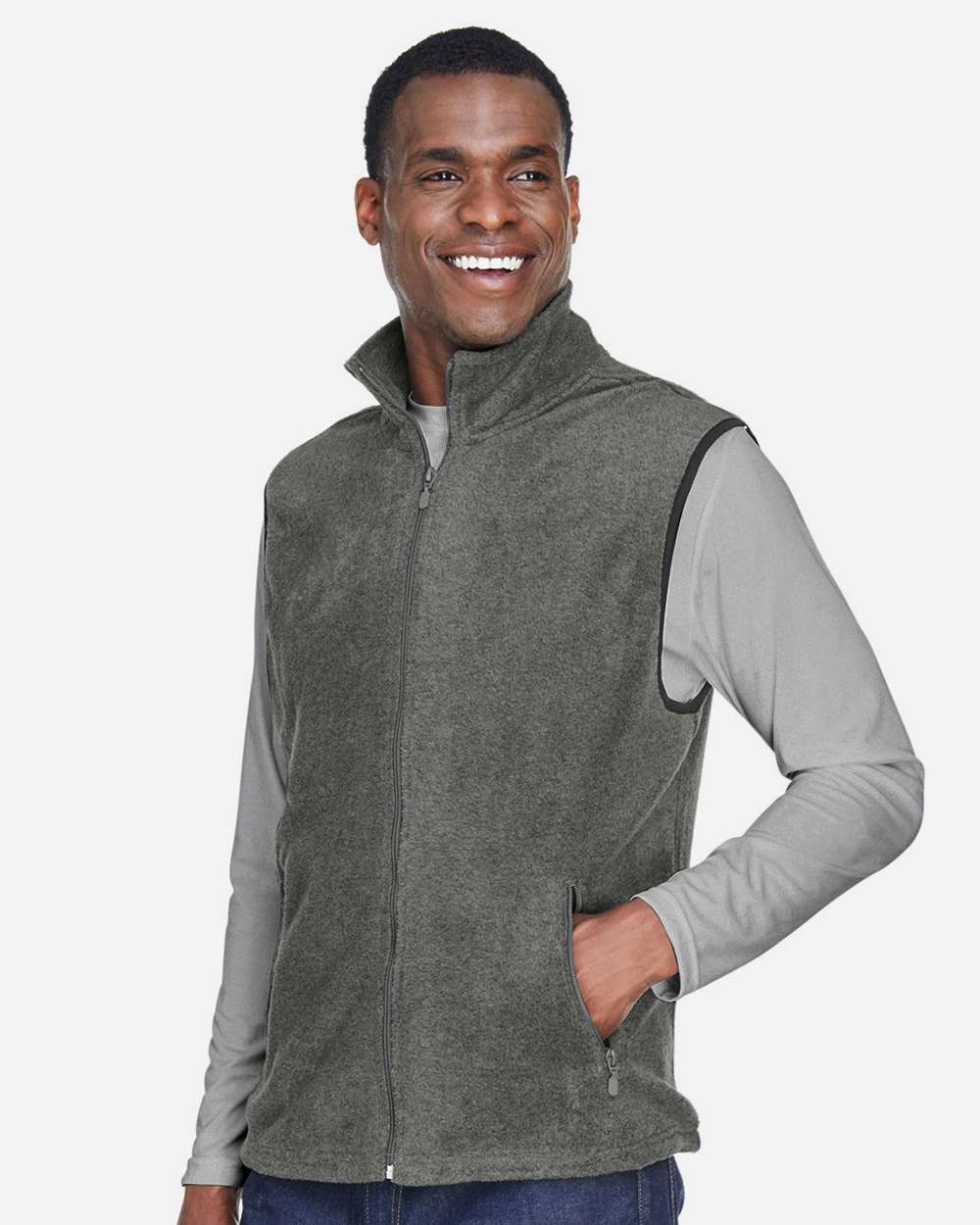 Unisex Fleece Full-Zip Vest - OnModelSide - B304B9593 - Charcoal