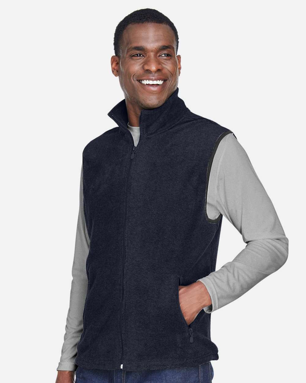 Unisex Fleece Full-Zip Vest - OnModelSide - B304B9653 - Navy
