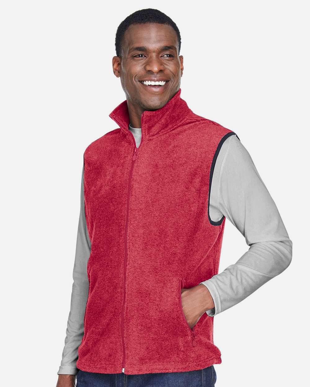 Unisex Fleece Full-Zip Vest - OnModelSide - B304B9703 - Red