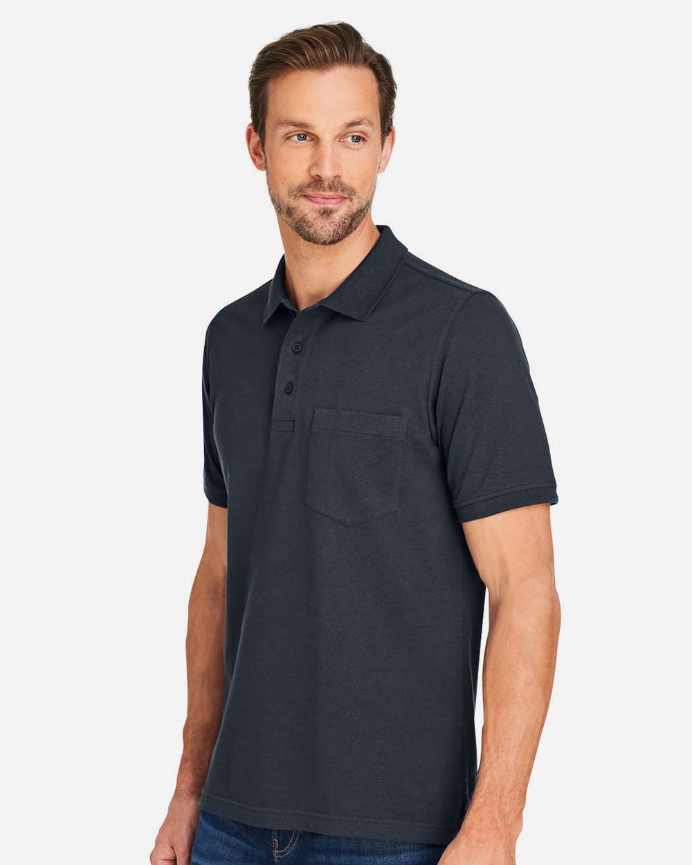 Men's Valiant Cotton Snag Protect Pocket Polo - OnModelSide - B194B9593 - Dark Charcoal