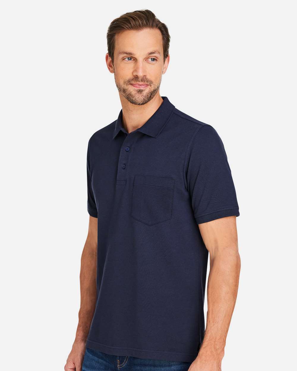 Men's Valiant Cotton Snag Protect Pocket Polo - OnModelSide - B194B9653 - Dark Navy