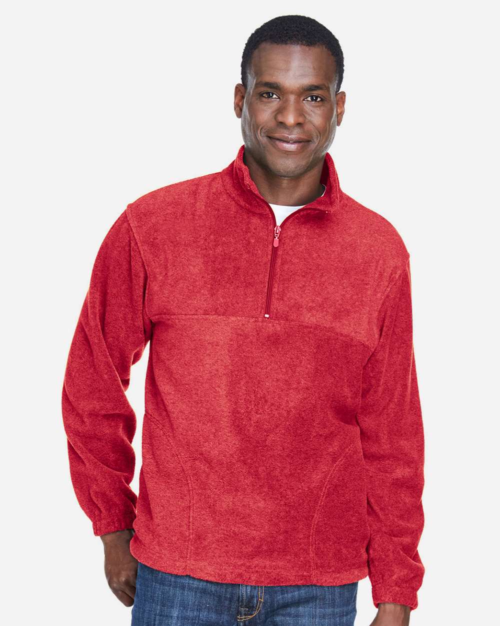 Men's Quarter-Zip Fleece Pullover - OnModelFront - B303B9703 - Red