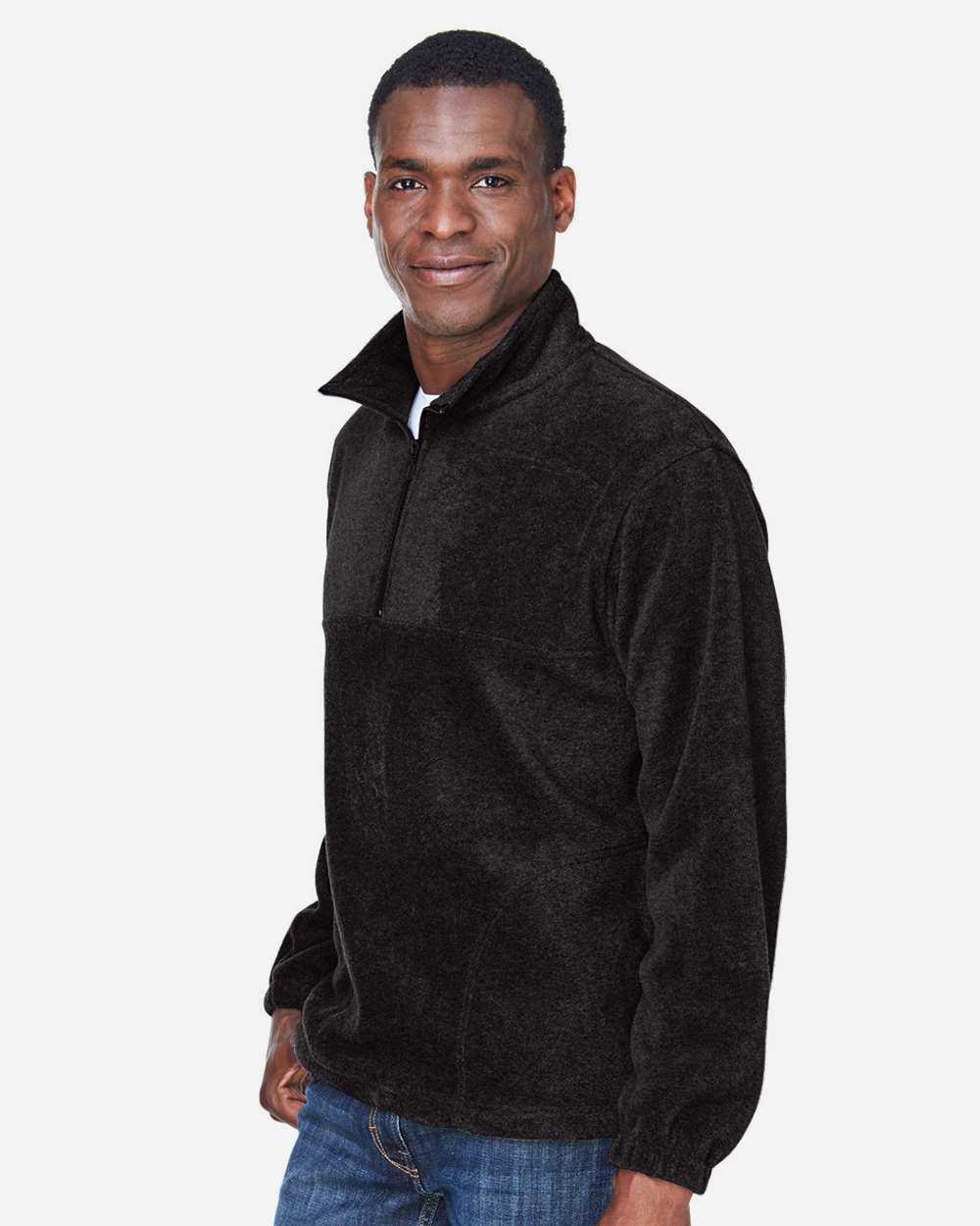 Men's Quarter-Zip Fleece Pullover - OnModelSide - B303B9503 - Black