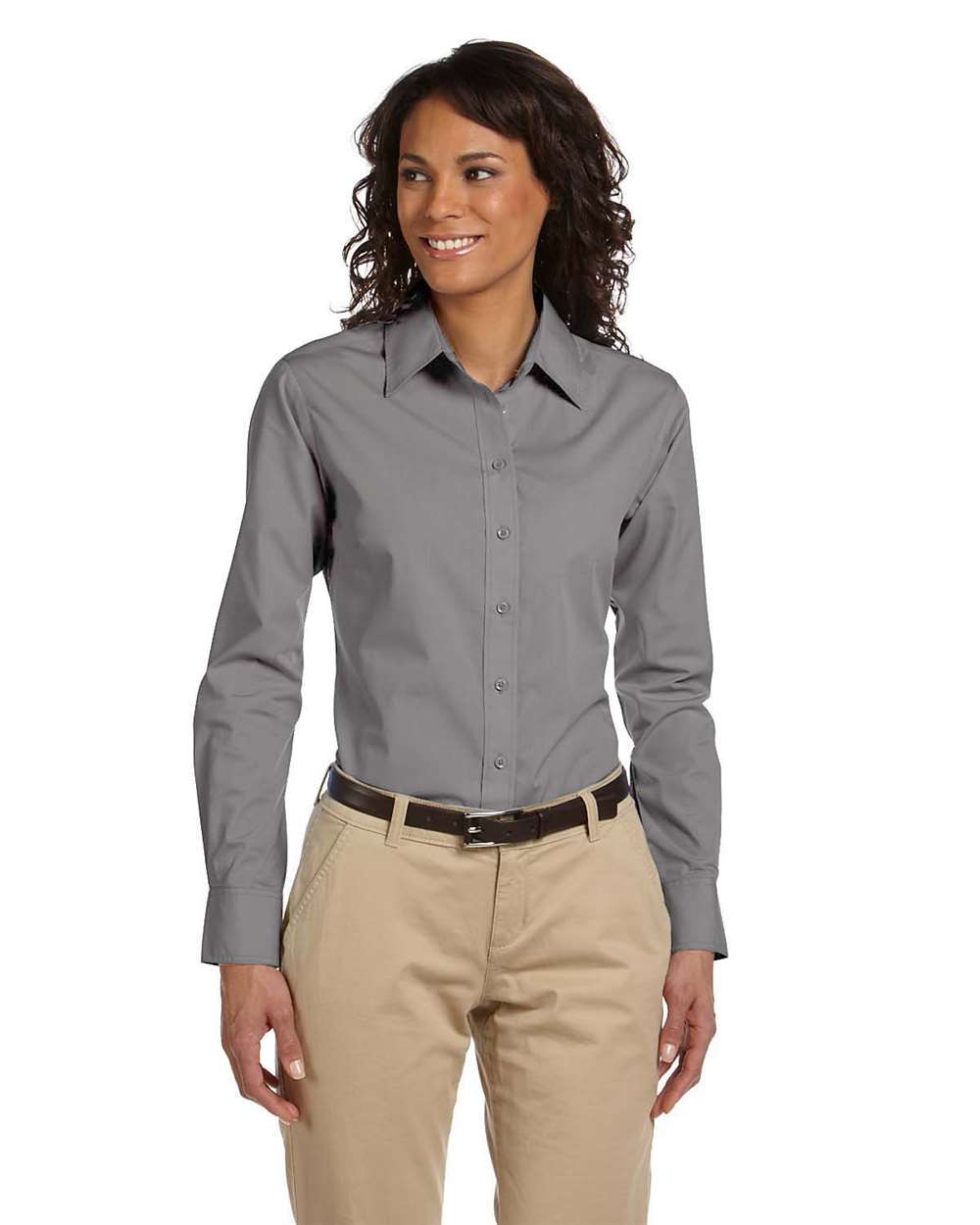 Women's Essential Poplin - OnModelFront - B243B9095 - Dark Grey