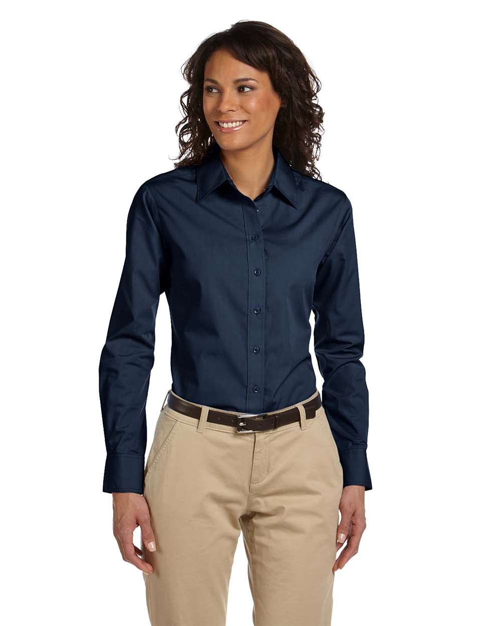 Women's Essential Poplin - OnModelFront - B243B9653 - Navy