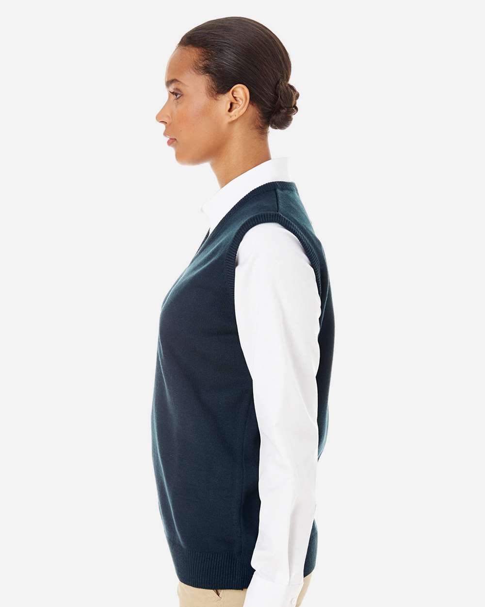 Women's Pilbloc™ V-Neck Sweater Vest - OnModelSide - B230B9652 - Dark Navy