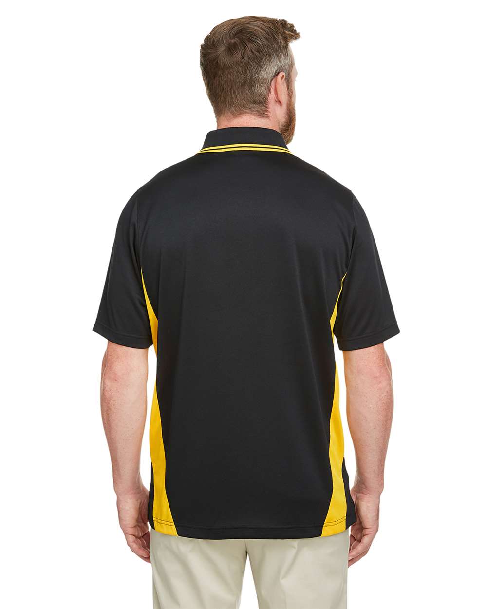 Men's Tall Flash Snag Protection Plus IL Colorblock Polo - OnModelBack - B227B9105 - Black/ Sunray Yellow
