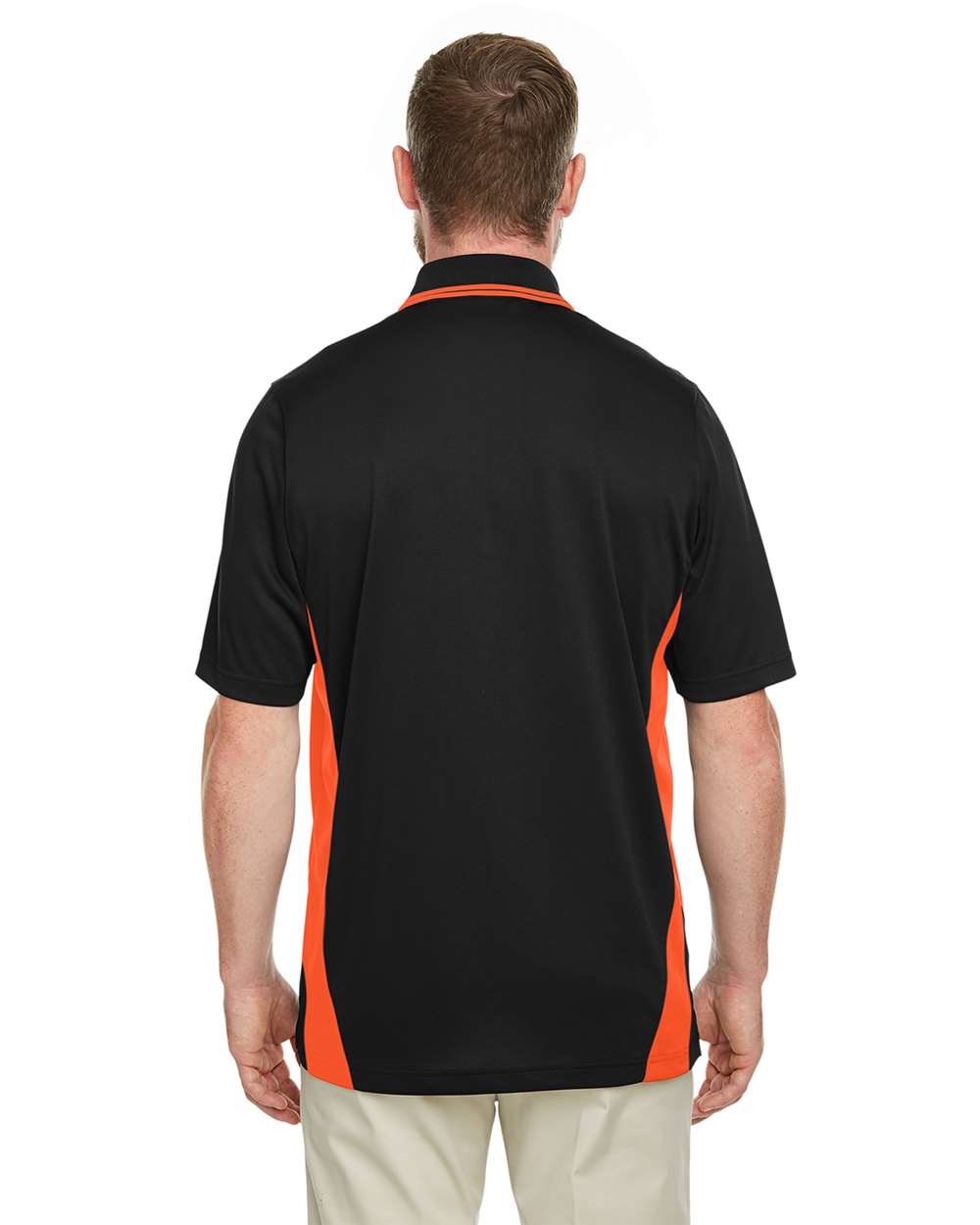 Men's Tall Flash Snag Protection Plus IL Colorblock Polo - OnModelBack - B227B9115 - Black/ Team Orange