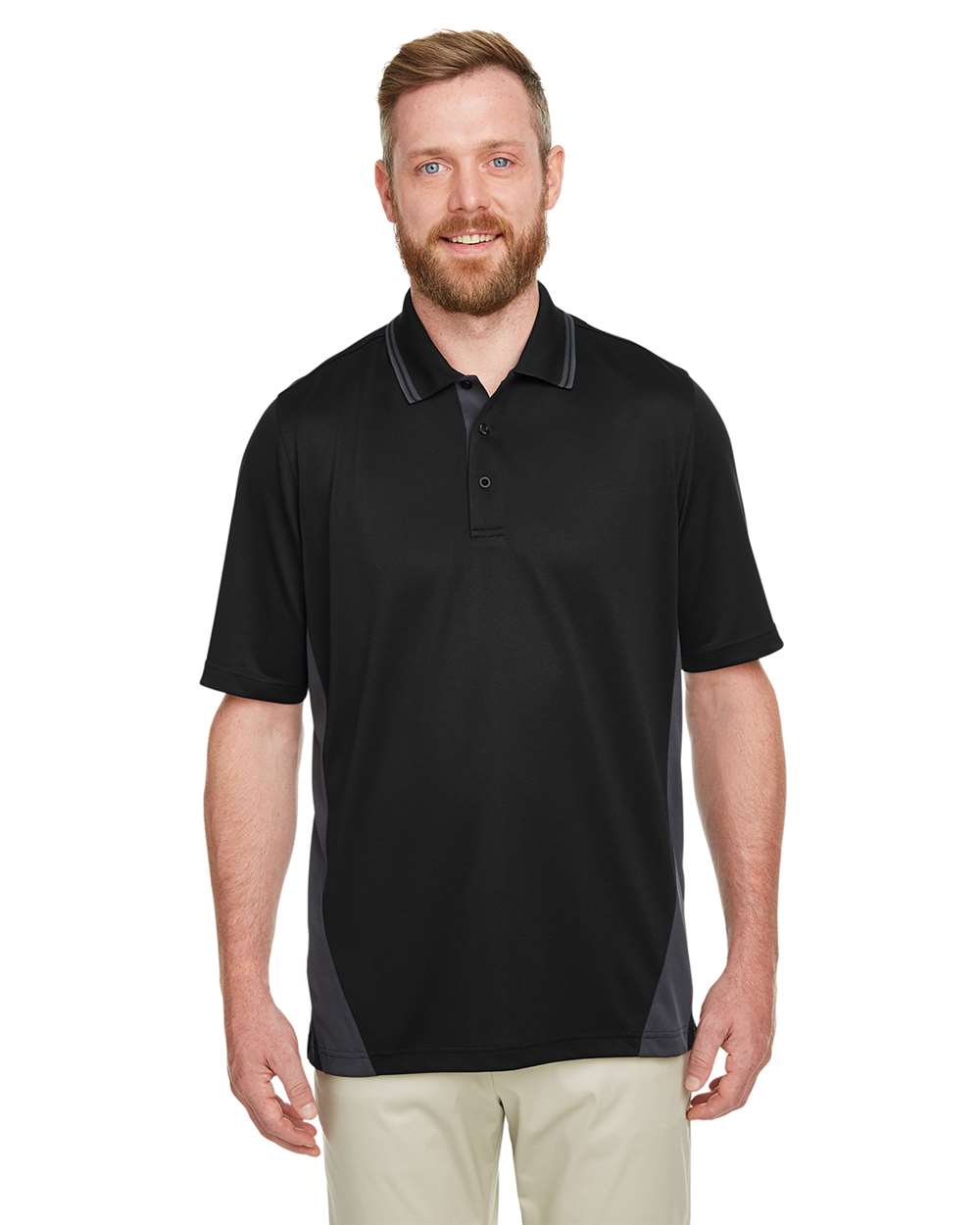 Men's Tall Flash Snag Protection Plus IL Colorblock Polo - OnModelFront - B227B9505 - Black/ Dark Charcoal