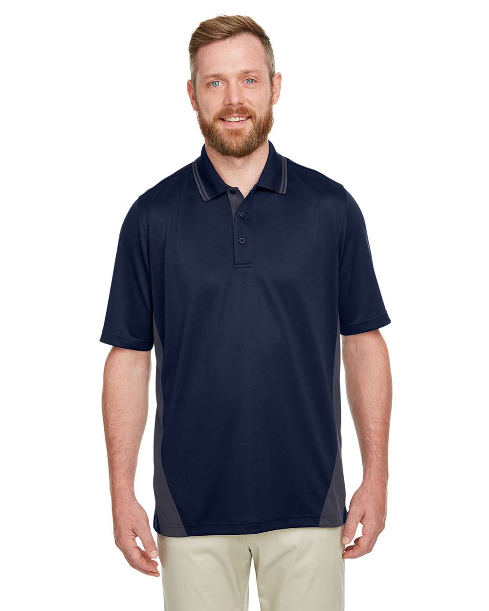 Men's Tall Flash Snag Protection Plus IL Colorblock Polo - OnModelFront - B227B9655 - Dark Navy/ Dark Charcoal