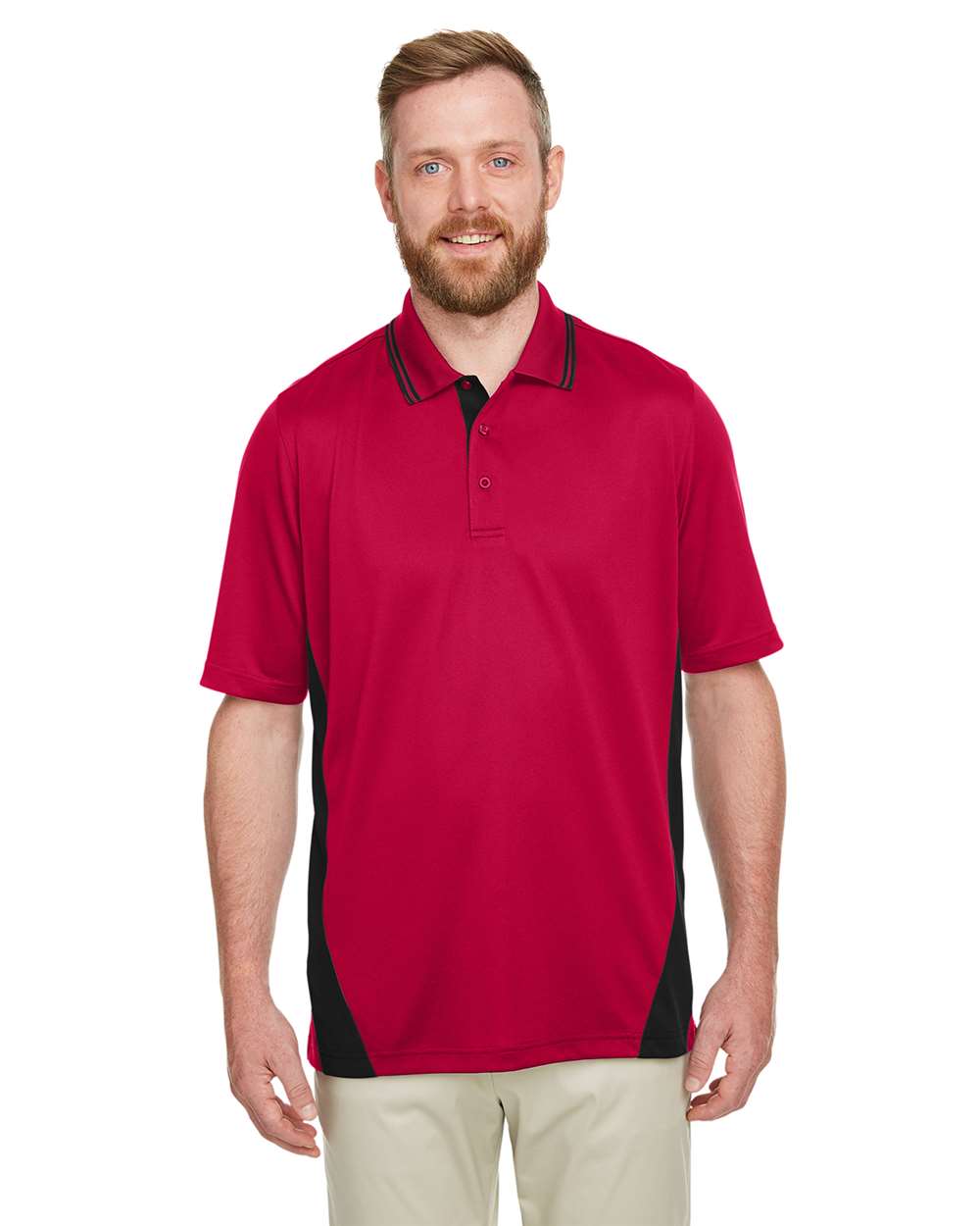 Men's Tall Flash Snag Protection Plus IL Colorblock Polo - OnModelFront - B227B9705 - Red/ Black