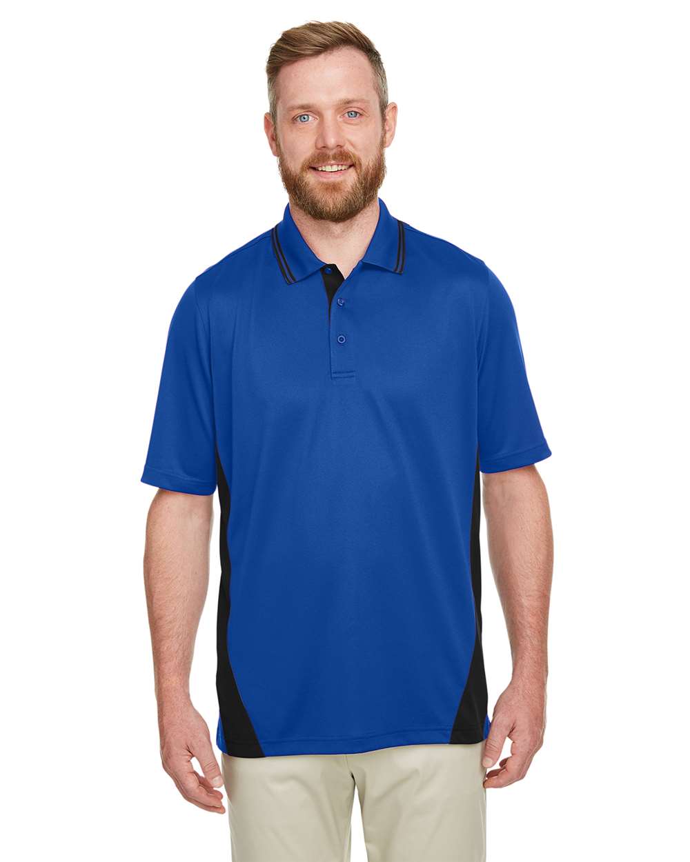 Men's Tall Flash Snag Protection Plus IL Colorblock Polo - OnModelFront - B227B9755 - True Royal/ Black
