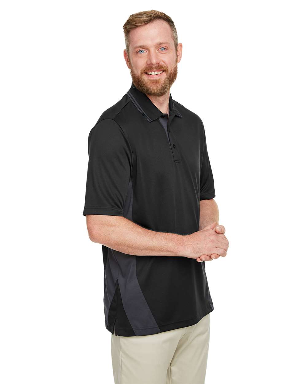 Men's Tall Flash Snag Protection Plus IL Colorblock Polo - OnModelSide - B227B9505 - Black/ Dark Charcoal