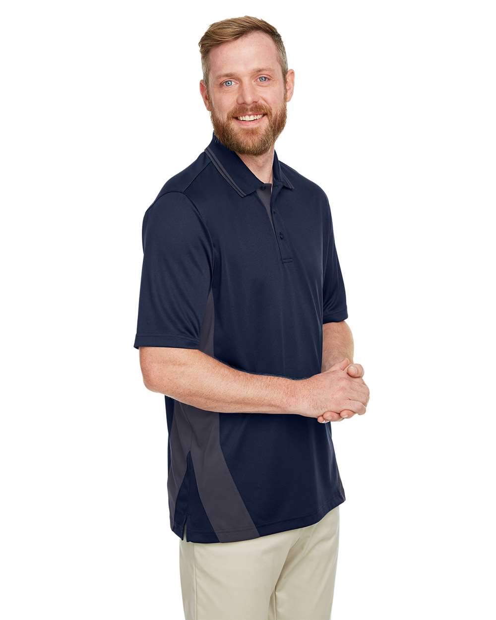 Men's Tall Flash Snag Protection Plus IL Colorblock Polo - OnModelSide - B227B9655 - Dark Navy/ Dark Charcoal
